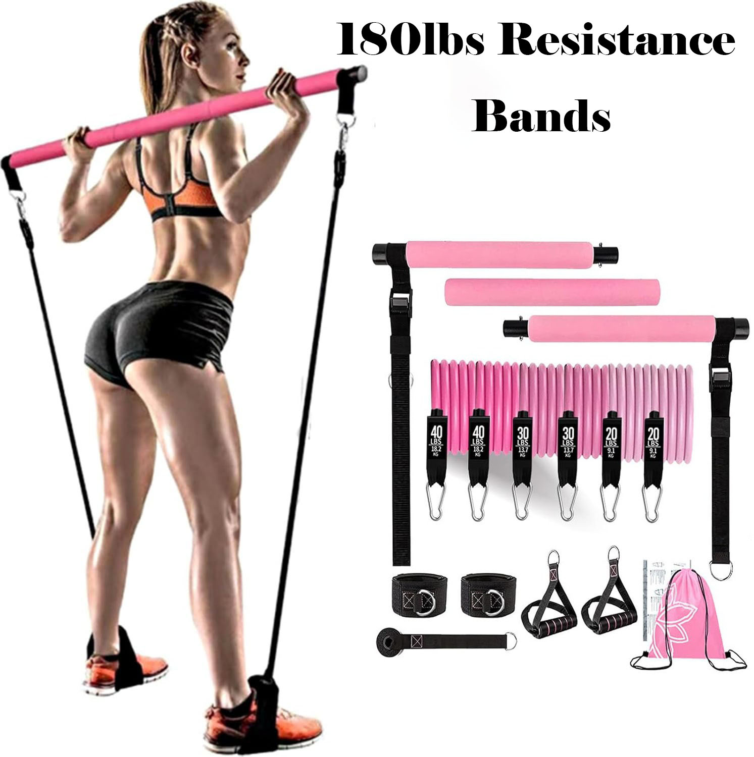180lbs 저항 밴드와 조절 가능한 필라테스 바, 휴 - Pilates Bar Kit With Resistance Bands 리뷰 및 가격